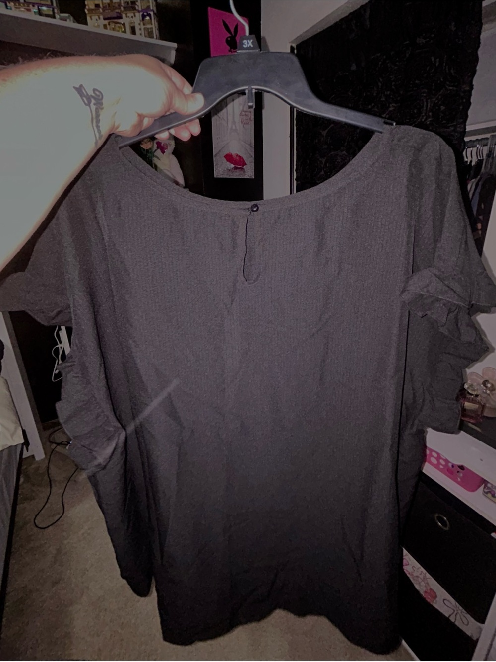 SHEIN Black Short Ruffle Sleeve Blouse